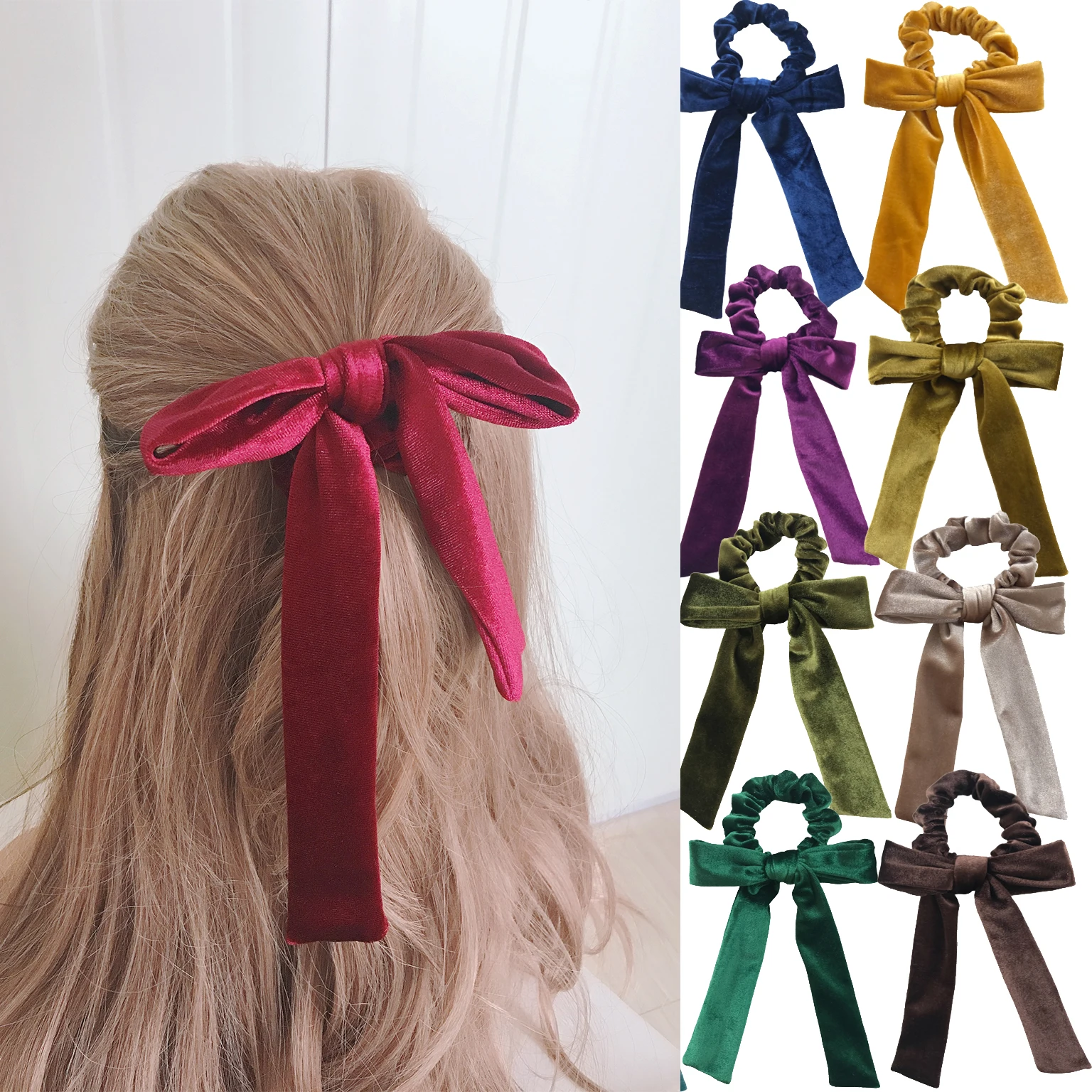 Girls Women bow Streamers Hair Scrunchie Scarf Hair Elastic Bands Ring Horsetail Tie Hair Bow Accessories Headwear