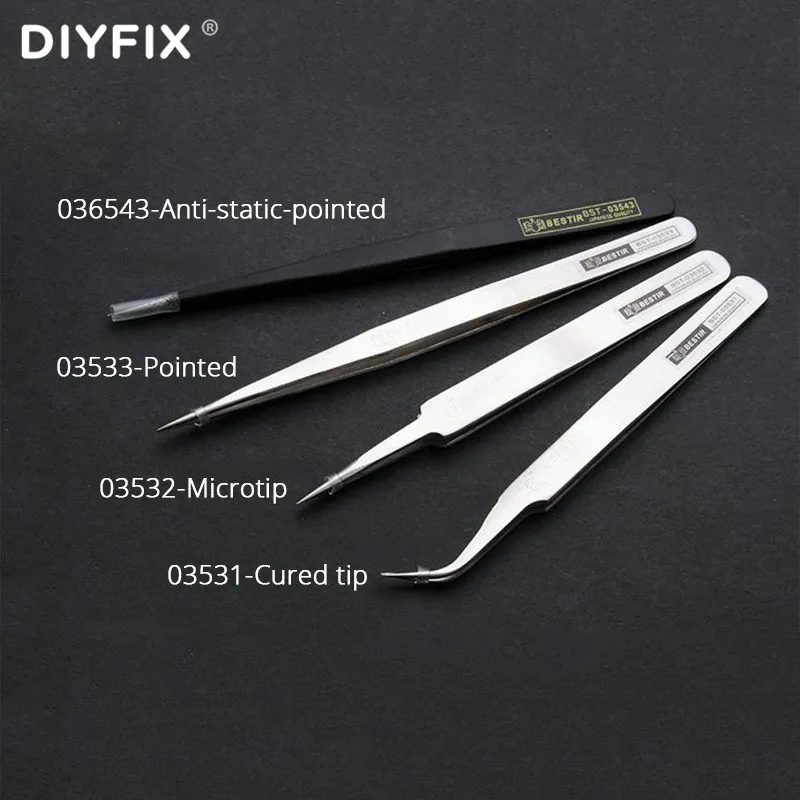 DIYFIX Anti-static Stainless Steel Tweezers Kit Eyelash For Mobile Phone Electronic Components Copper Wire Picking Repair Tool
