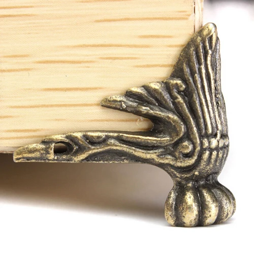 Imagen 2 del producto Protector de esquina antiguo de 4 piezas, caja de cofre de joyería de bronce, caja de madera decorativa para pies, pata de Metal, soporte de esquina, Hardware