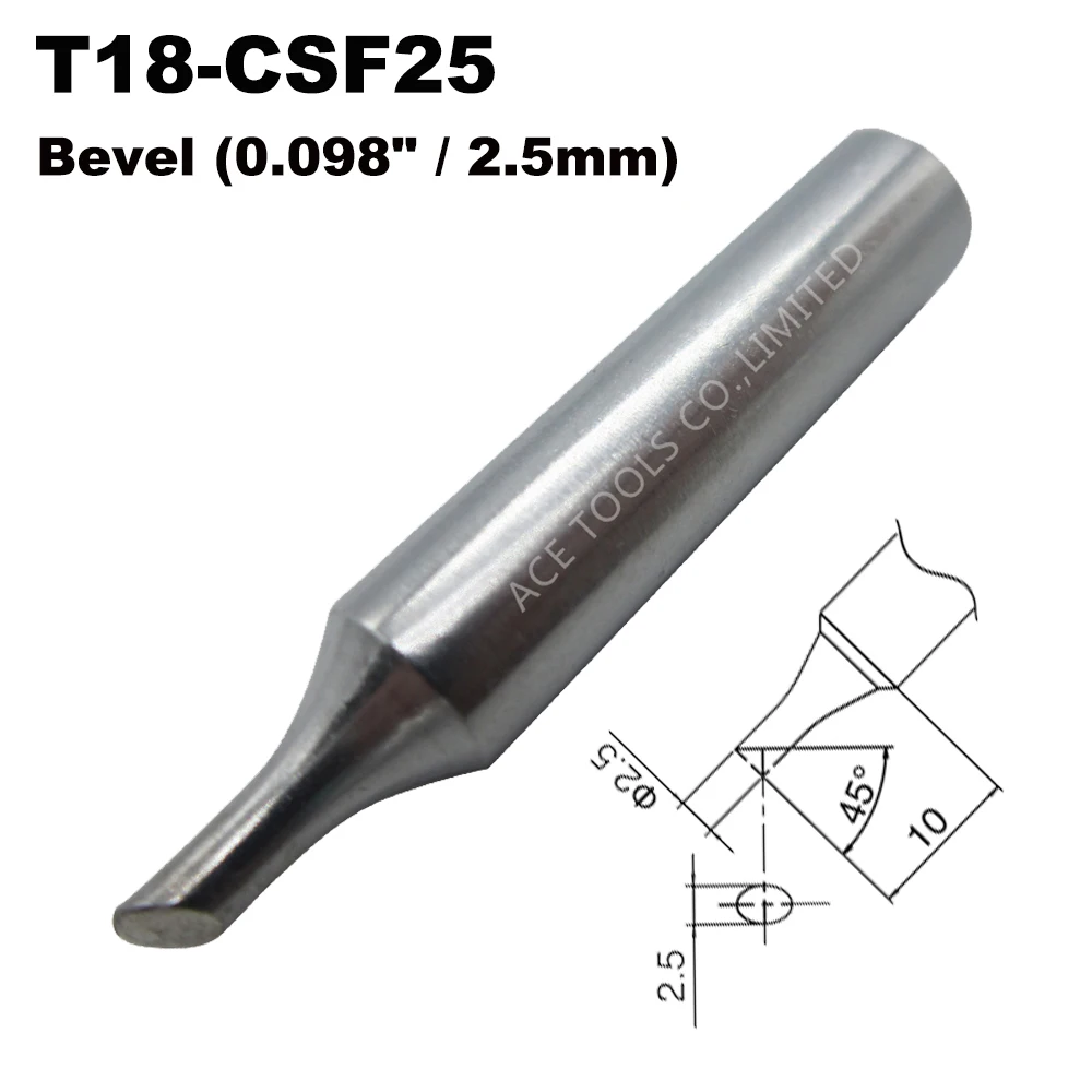 T18-CSF25 Soldering Tip Bevel 2.5mm 0.098