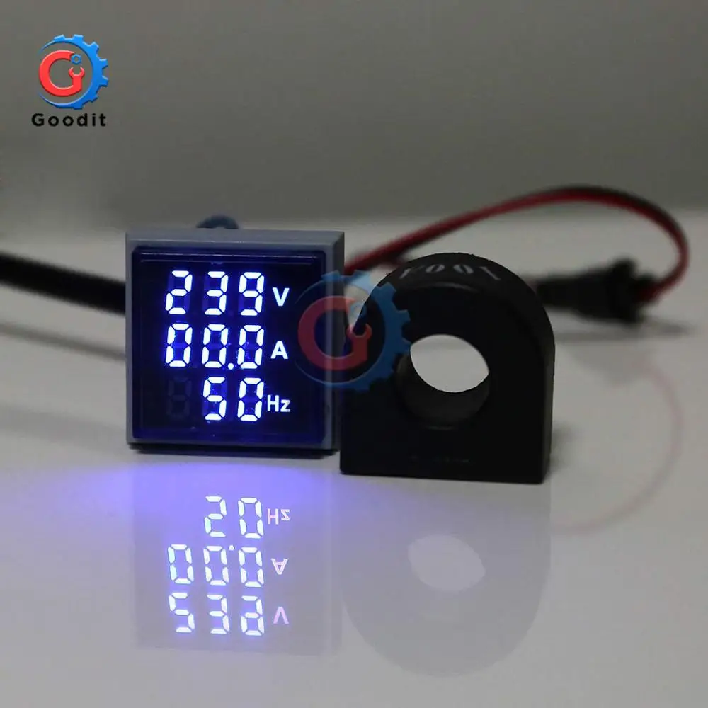 3 in 1 LED Digital Voltmeter Ammeter HZ Hertz Frequency Meter AC 60~500V Current Voltage Indicator Tester Amp Signal Light 22mm