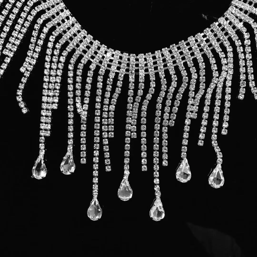Fashion luxury crystal tassel Drop Necklace sexy women's luxury Rhinestone long Tassel Necklace collar jewelry gifts wholesale