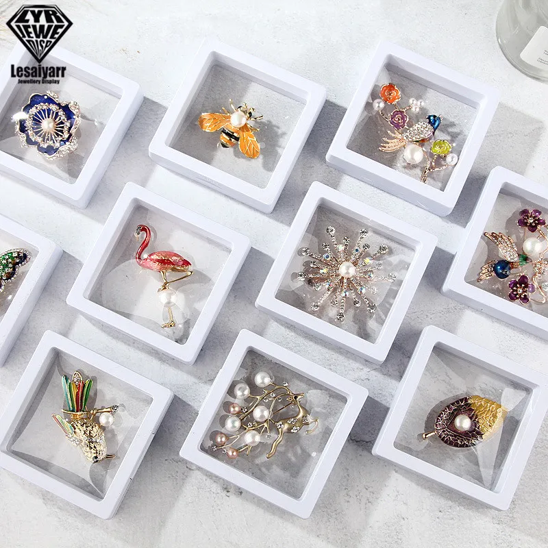 PE Film Brooch Coin Gems Jewelry Storage Box Dustproof Exhibition Decoration Suspended Floating Ring Earrings Display Rack Case