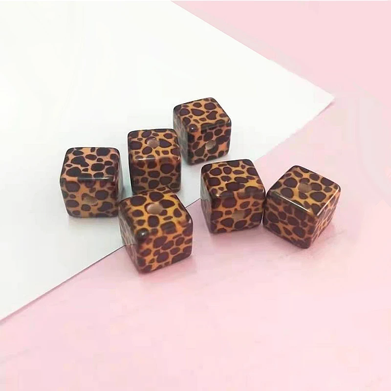 80PCS 15MM Leopard Print Square Acrylic Beads,Animal Print Beads,Jewelry Making Supplies