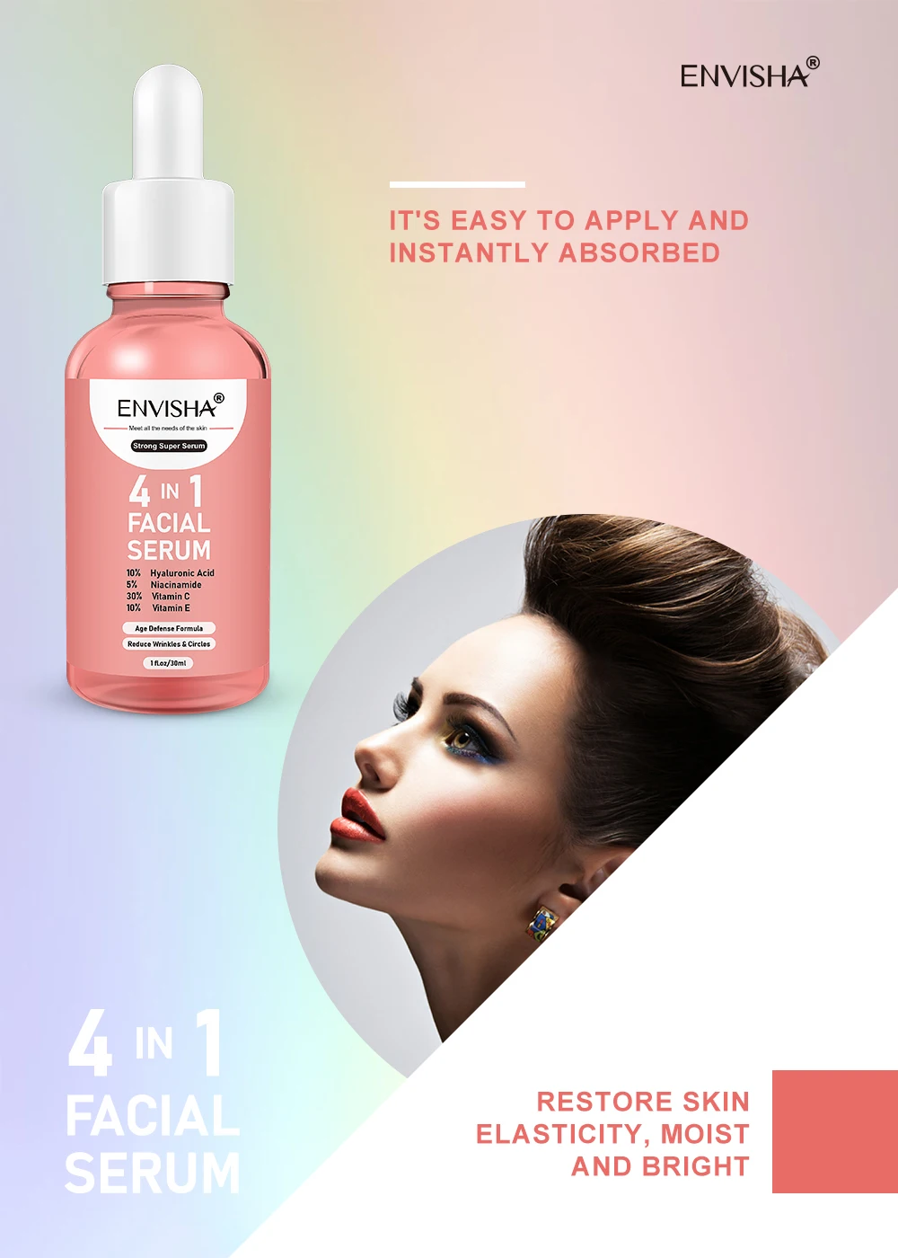 ENVISHA Gesichts Serum Hyaluronsäure Niacinamid Vitamin Gesicht Hautpflege Anti-Aging Falten Bleaching Feuchtigkeitsspendende Schrumpfen Poren – Detail 6
