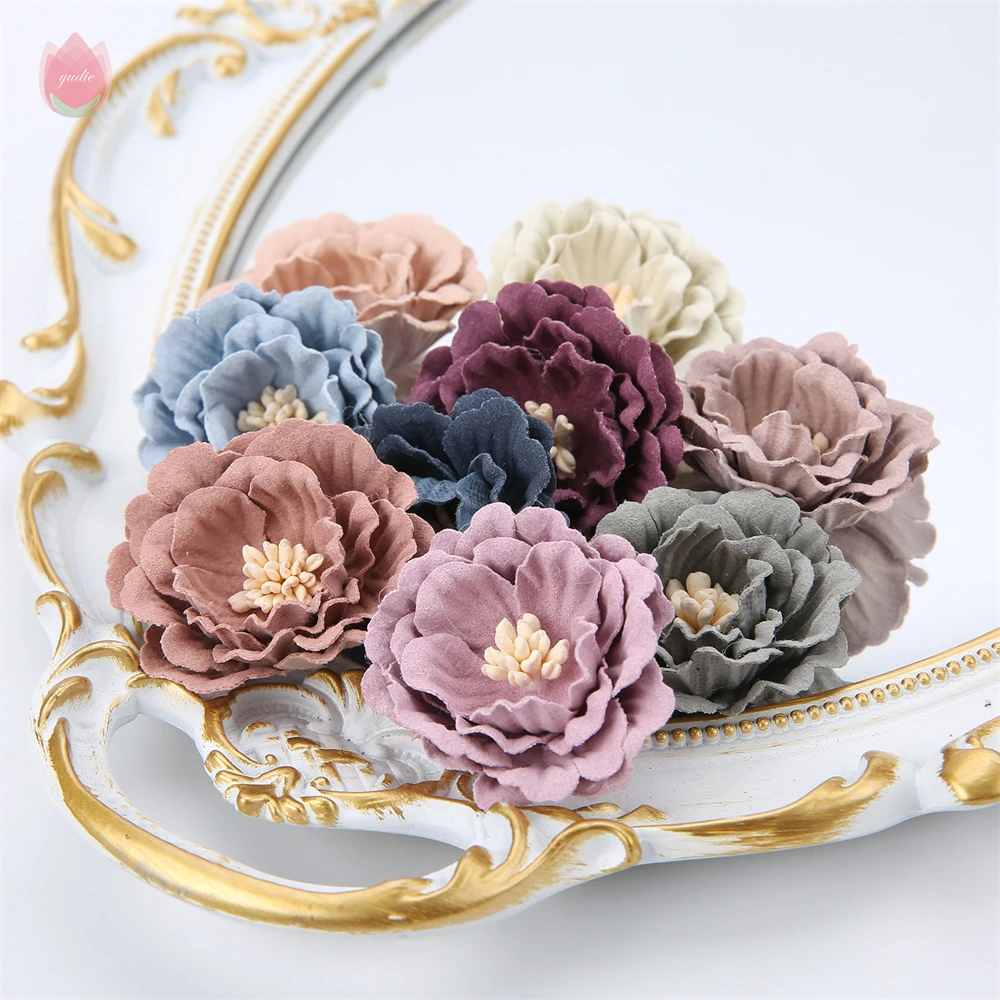 5/20Pcs 4Cm Artificial Flowers Head Silk Fake Flowers Diy Home Living Room Wedding Decoration Christmas Wreath New Year\'S Decor