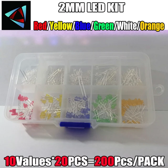 200 sztuk/partia 2MM zestaw asortymentowy LED podstawowa woda przezroczysta czerwona niebieska zielona żółta pomarańczowa biała dioda DIY sześć kolorów