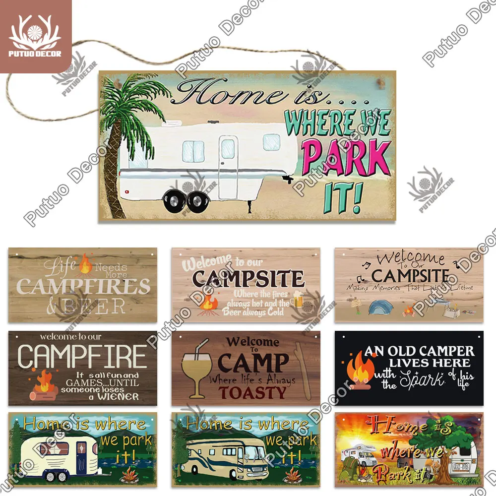 Putuo Dekor-Camping Holztafeln Zeichen, dekorative Plaketten, Wohnzimmer Dekoration, Haustür Dekor, Camping zubehör