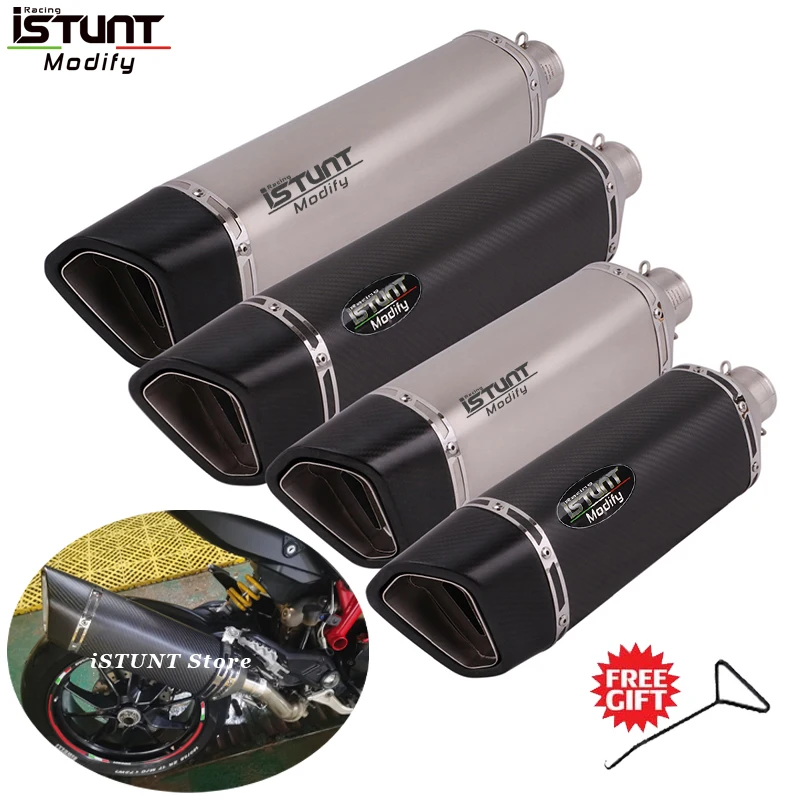 

iSTUNT 51mm Universal Motorcycle Carbon Fiber Exhaust Modify Muffler Escape 470mm 570mm For Ducati 821 ZX10R FZ6 MT07 ZX6R Z900