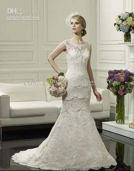 

cheap long wedding dresses 2019 backless vestido de noiva robe de mariee lace tiered appliques Wedding Dress brides Bridal Gown