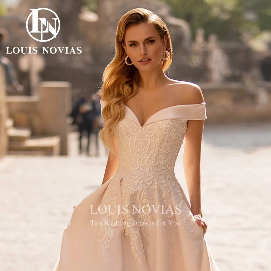 

LOUIS NOVIAS Off Shoulder Wedding Dresses For Women Sexy Sweetheart Bride Dresses Appliques Lace Simple A-Line Vestido De Novia