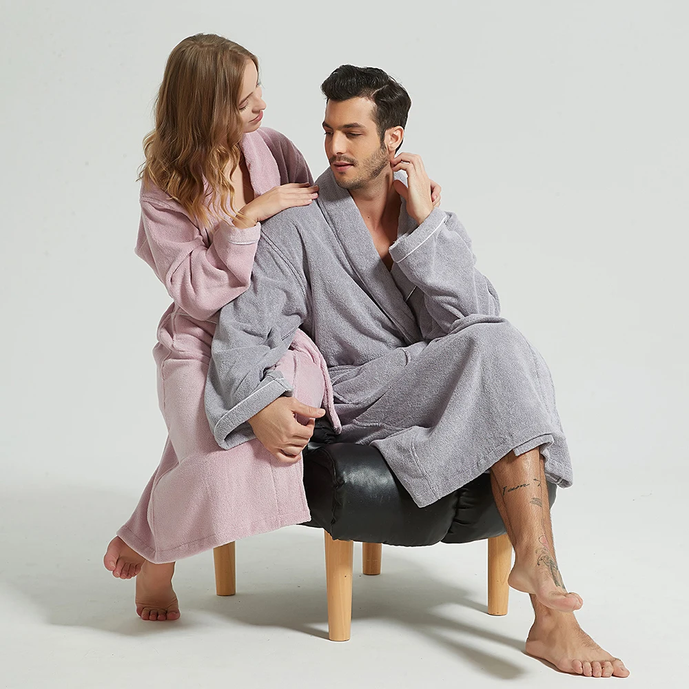 Peignoir Kimono de Luxe en 100% Coton pour Homme, Vêtement de Nuit, Couleur Unie, Loisirs, Hiver