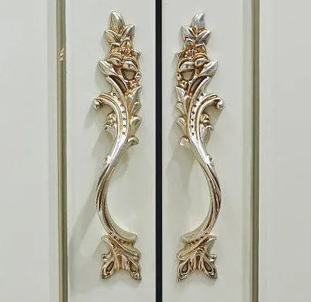 

3" 3.75" Shabby Chic Pair Cabinet Handles Antique Silver Brass Dresser Pulls Drawer Pull Handles Ornate French Door Handles