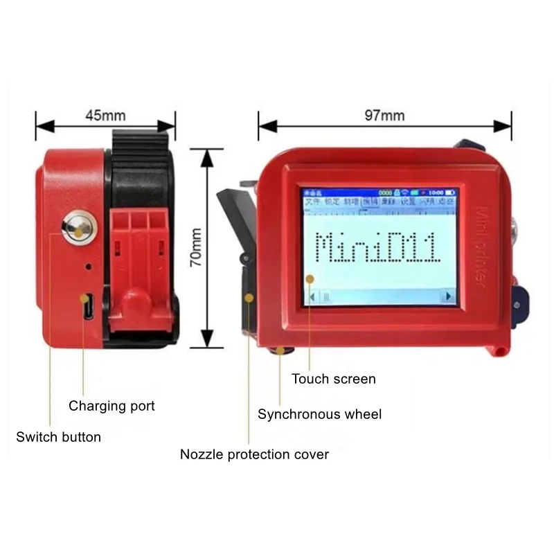 12.7mm Touch Screen Intelligent QR Bar Batch Code Date Logo Icon Expiry Label Quick Dry Ink Handheld Jet Inkjet Mini Printer