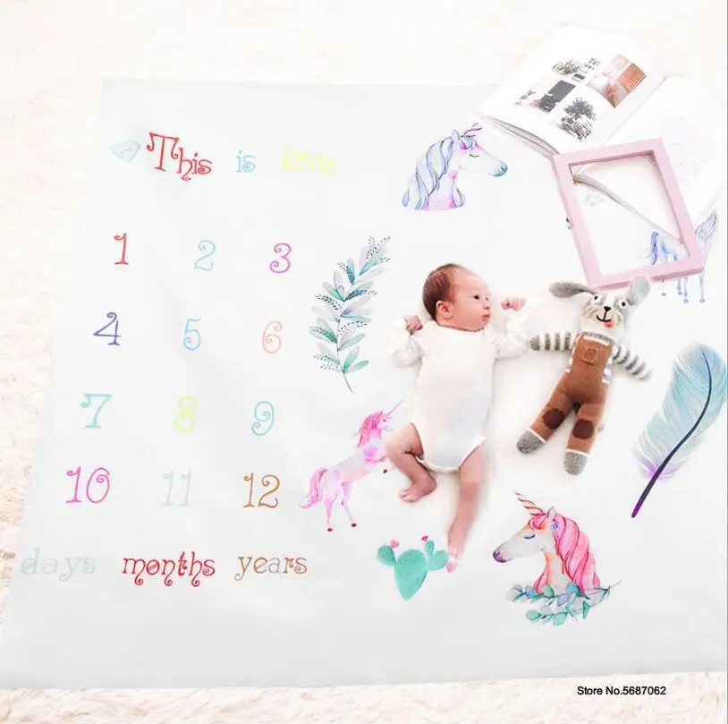 Newborn Photography Mats Cartoon Infant Baby Milestone Photo Props Background Blankets Backdrop Cloth Calendar Accessories 2021