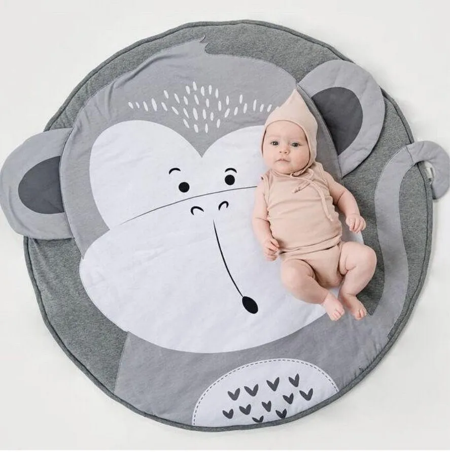 Play Mat Cartoon Animal Baby Mats Newborn Infant Crawling Blanket Cotton Round Floor Carpet Rugs Mat for Kids Room Nursery Decor