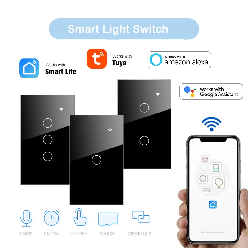 

Tuya Smart Life WIFI настенный светильник США сенсорный выключатель, Кристалл США, стеклянная панель приложение дистанционное управление синхрониз...