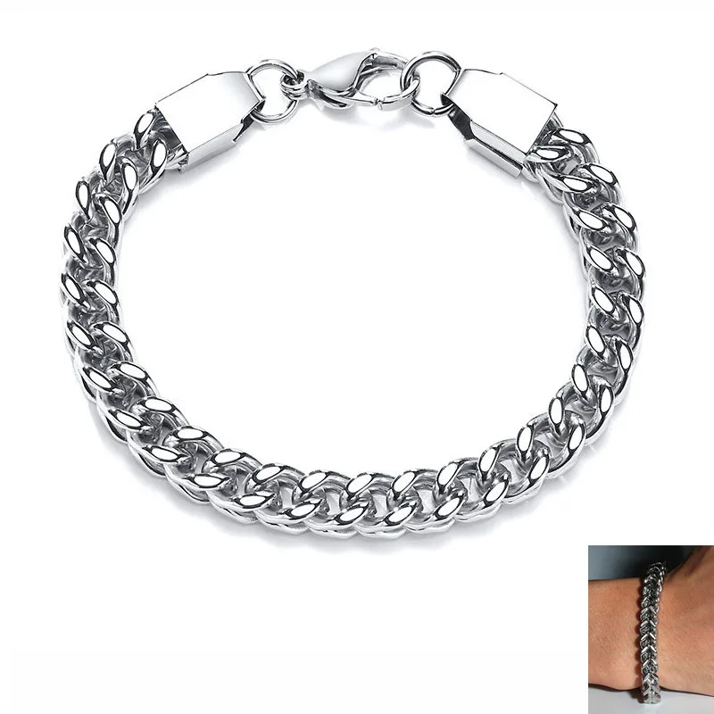 

Trendy Bracelets For Men Stainless Steel Charm 8MM Steel Color Curb Link Bracelet Personalized Hip Hop Punk Cuff bracelets