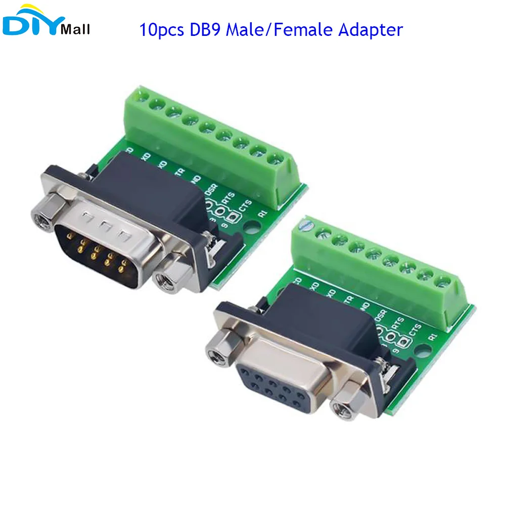 10pcs DB9 Male Female Adapter Signals Terminal Module RS232 RS485 Serial To Terminal 9-Pin 9-Hole Connector Conversion Board