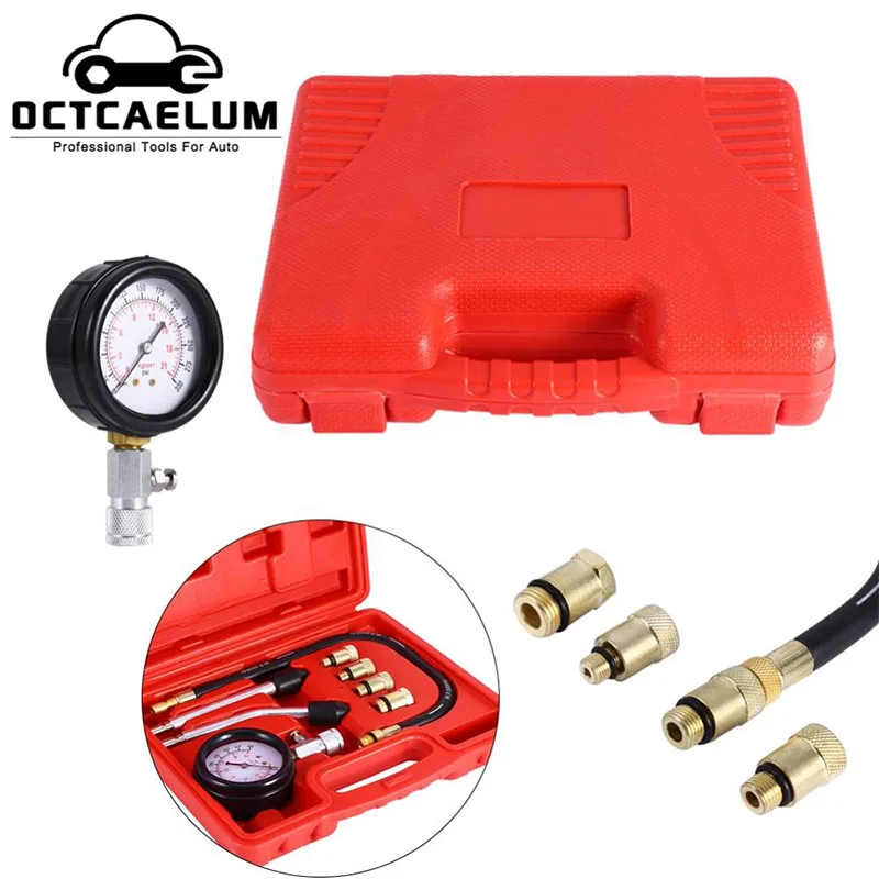 Engine Cylinder Compression Gauge Tester Car Pressure Leak Detector Diagnostic Tools With  M10 M12 M14 M18 Adaptor