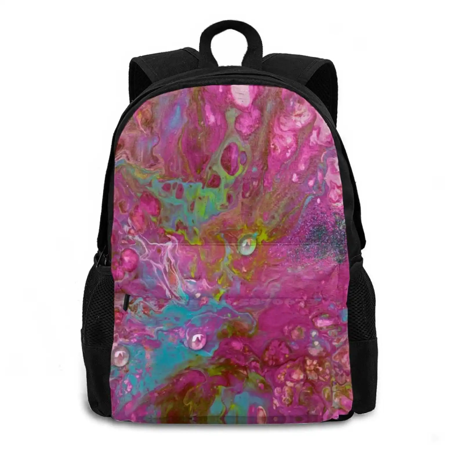 Pattern Of Liquid Acrylic ( With Glas Nuggets On The Artwork ) Hot Sale Schoolbag Backpack Fashion Bags Pattern Pouring