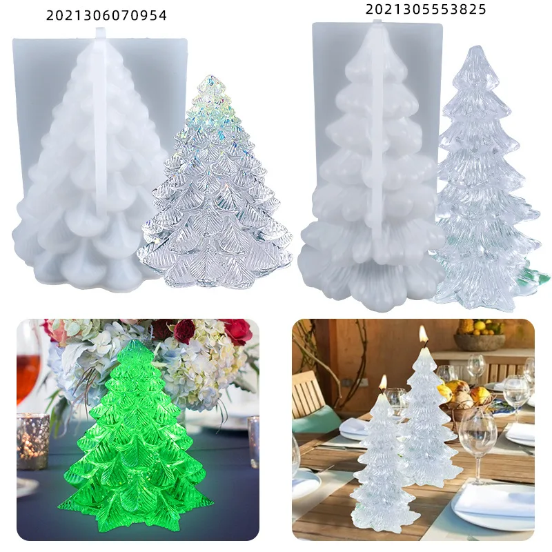 

DIY Crystal Silicone Mold 3D Christmas Tree Candle Night Light Table Jewelry Pendant Molds For Resin