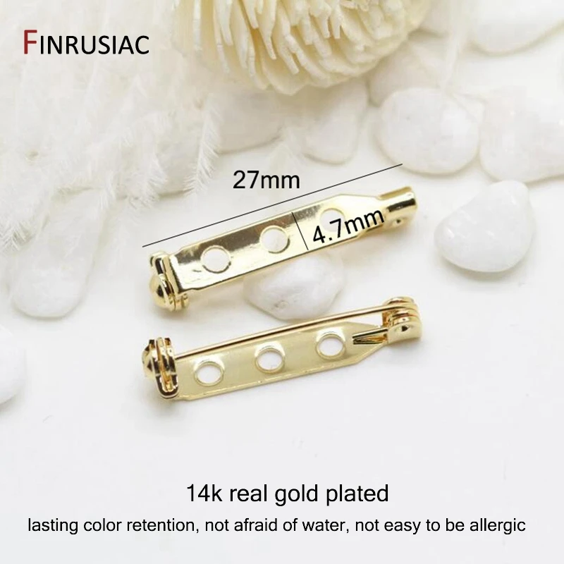 4 Types 14K Real Gold Plated Brass Metal Brooch Base Safety Clasp Brooches Pins For DIY Making Brooch Accessories