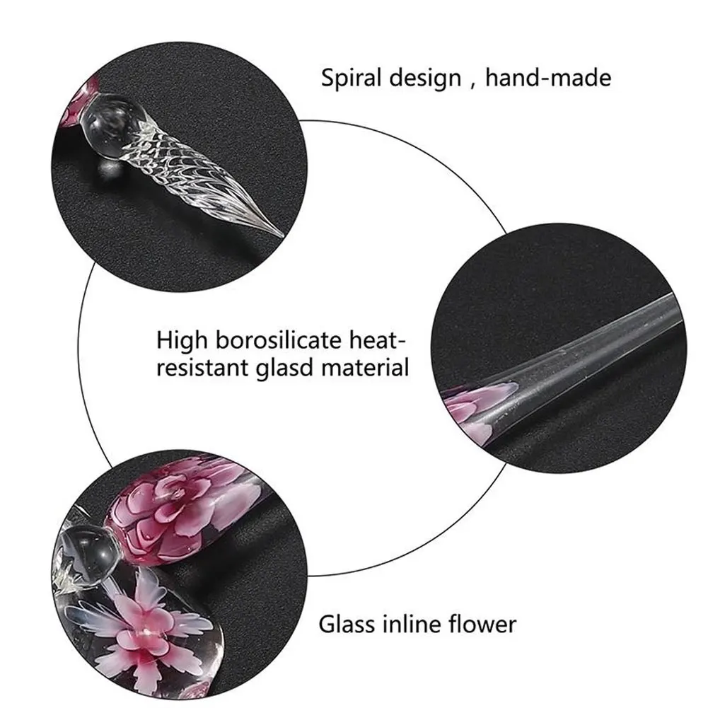 Glas Pen Glas Dip Pen Faux Crystal Inkt Handtekening Binnenkant Bloem Voor Schrijven Art Decor Gift 2020