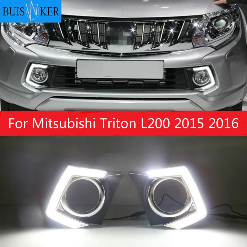 

Dimming Style Relay Waterproof 12V Car LED DRL Daytime Running Light with fog lamp hole For Mitsubishi Triton L200 2015 2016