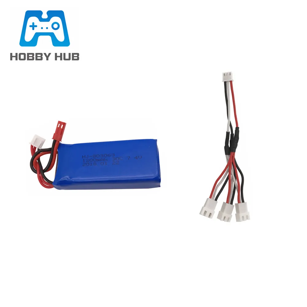 Bateria e carregador Lipo para RC Drone, 7.4V, 1200mAh, Yizhan Tarantula X6 H16 Quadcopter 2S, WLtoys V666 V262 V323