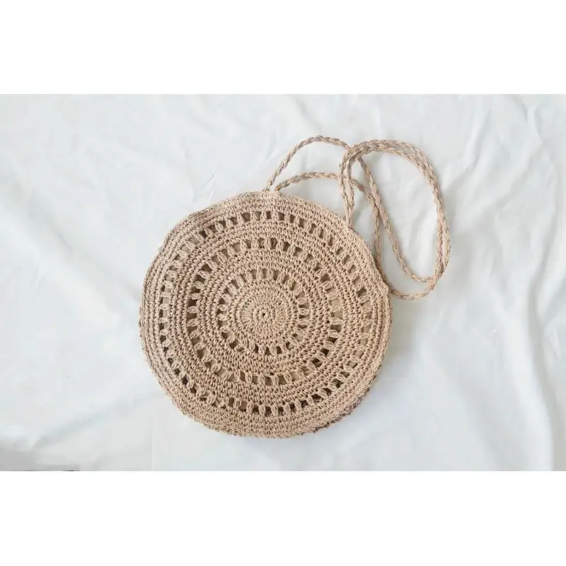 38x38CM New Round Crochet Flower Bag Female Summer Shoulder Bag Straw Bag Beach Bag a6310