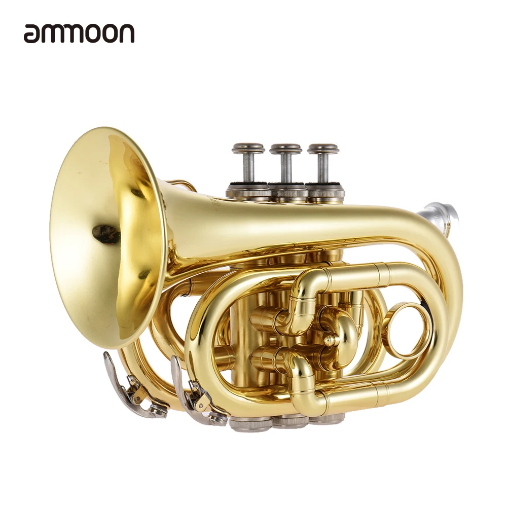 

ammoon Mini Pocket Trumpet Bb Flat Brass Wind Instrument with Mouthpiece Gloves Cleaning Cloth Carrying Case Musical Instruments