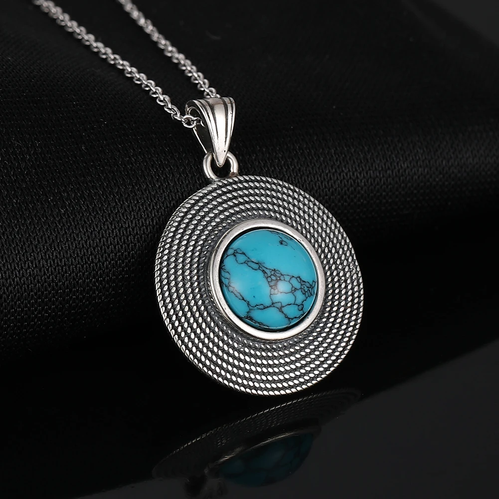 Vintage Silver 925 Stertling Necklace Natural Turquoise Stone Vintage Jewelry for Women Daily Wear Gift