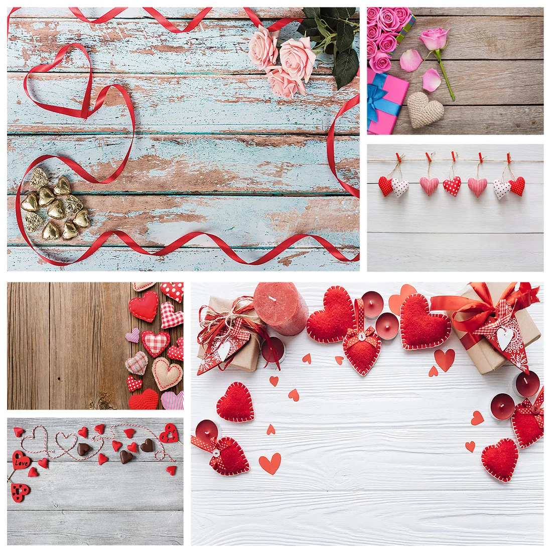 Red Hearts Candle Wooden Plank Photography Background Custom Backdrops Fond Photo for Lovers Valentines Day Birthday Photocall