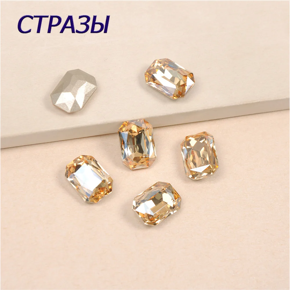 

New Golden Shadow Rectangular octagonal shape pointback crystal strass glass rhinestones for clothing shoes bags Accessories