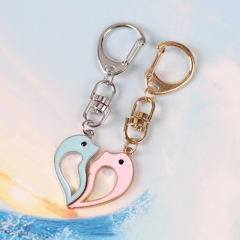 2-piece Couple Keychain Animal Dolphin Stitching Heart-shaped Pendant Fashion Men And Women Jewelry Valentine's Day Gift Hot