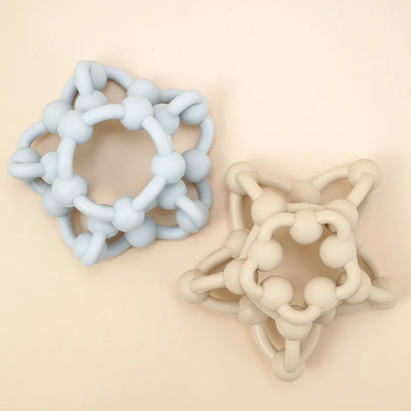 100% Food Safe Approve Silicone Newborn Accessories Fashionble Infant Catch The Ball Teether Toys Portable Fidget Toy Baby Stuff