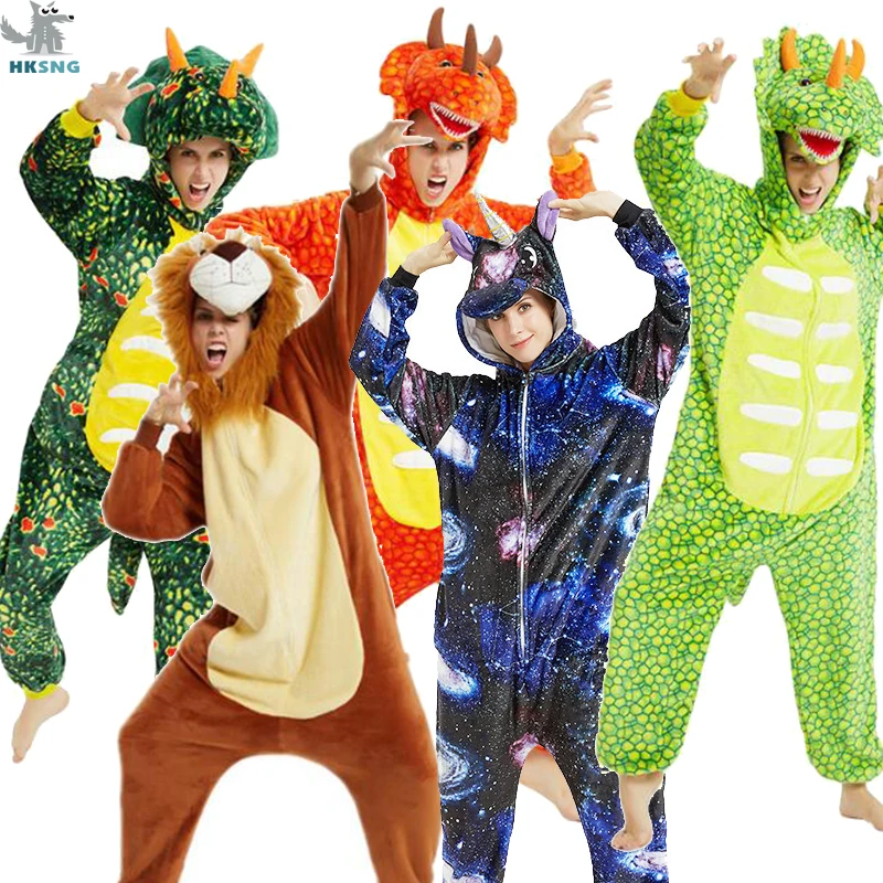 

New High Quality Green Adult Kigurumi Dragon Onesie Flannel Lion Costume Donosaur Pajama Animal Halloween Party Jumpsuit Pyjama