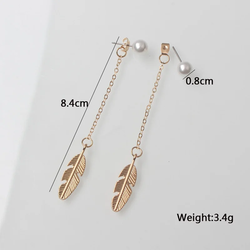 Long Tassel Dangle Earrings for Women Simulated Pearls Top Leaf Feather Pendants Drop Earrings Brincos Bijoux boucle d\'oreille