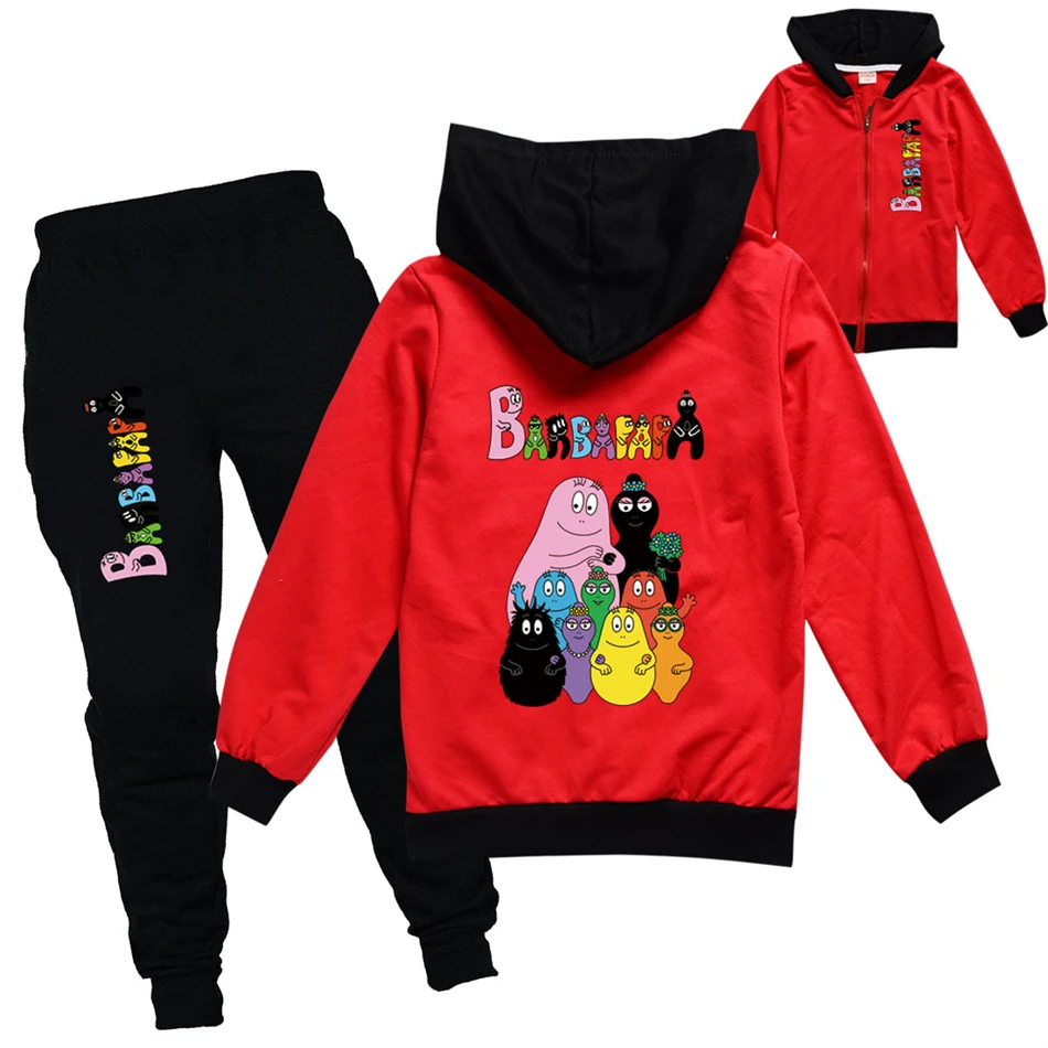 2-13Y Children Cartoon Barbapapa Family Tracksuit Clothes Boy Girl Zipper Jacket+Jogging Pants Set Kids Anime Trousers Coat Suit