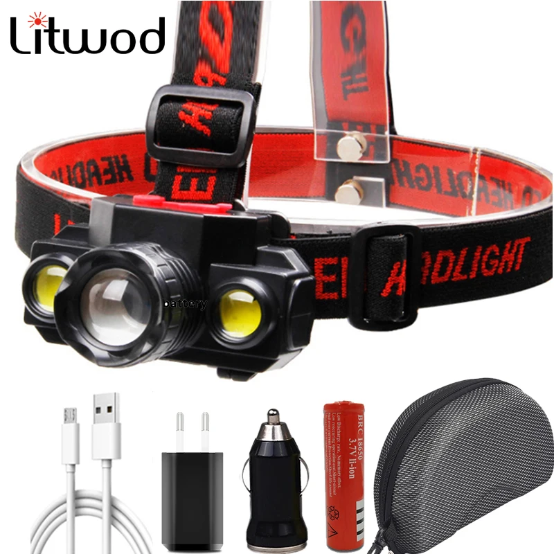 

Super bright Q5 & COB Led Headlamp Use Rechargeable 18650 Battery Headlight Zoomable Head Flashlight Lamp Torch Light Camping