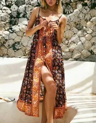 TEELYNN Sleeveless Strap long Dress Women vintage Midi Summer Dresses 2020 Female rayon floral print Boho beach Casual vestidos