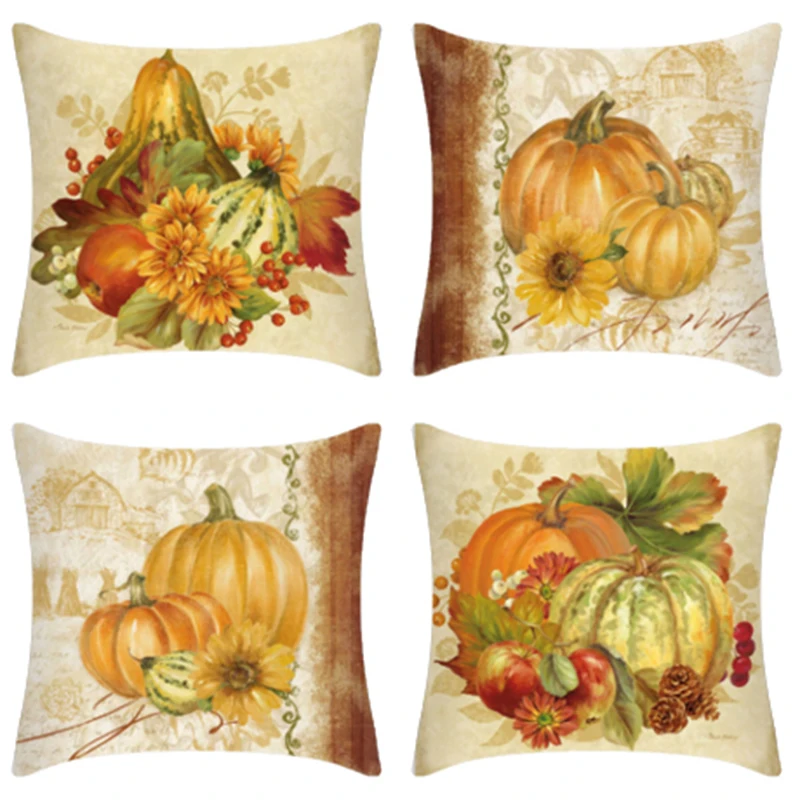 Thankful Grateful Pillow Covers for Living Room Sofa 18x18 Pumpkin Sweet Cushion Cover Blessed Harvest Floral Decorations