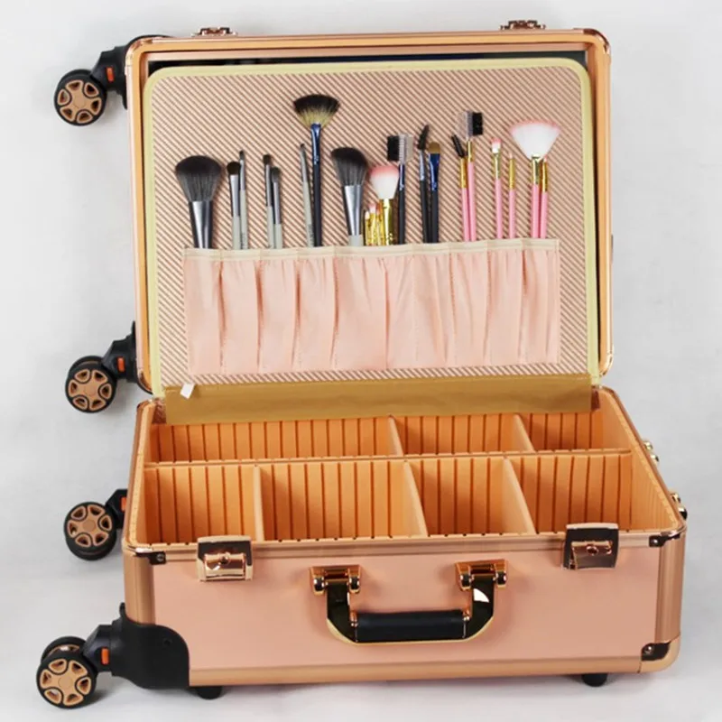 Large professional makeup artist beauty trolley cosmetic case multi functional tattoo storage tool with light suitcase toolbox