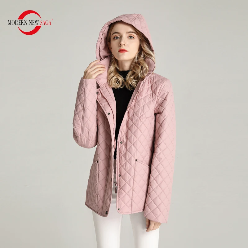 MODERN NEW SAGA Women Jacket Autumn Thin Cotton Padded Jacket Spring Fashion Women Coat Hood Down Jacket Female Women Clothing