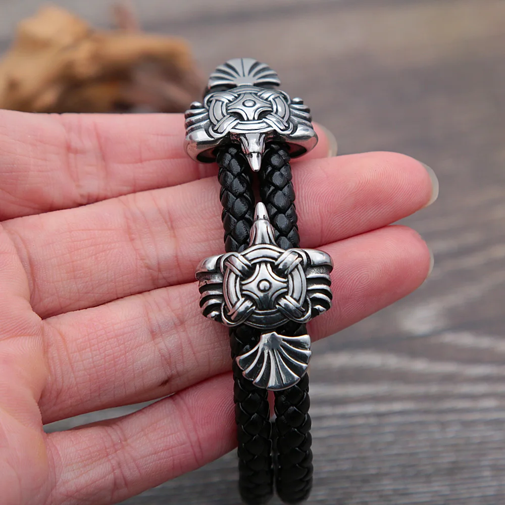 Vintage Odin Crow Bracelet Men Nordic Stainless Steel Celtics Knot Leather Bracelet Biker Amulet Fashion Jewelry Gift Wholesale