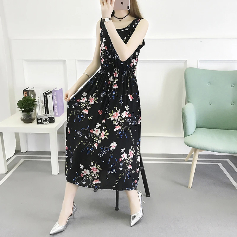 Đầm Nữ Không Tay Xe Tăng Cổ Điển Retro Midi ĐẦM Boho Cổ Tròn In Hình Slim Vintage Phổ Biến 4XL Đầm Maxi Sang Trọng Hợp Thời Trang Casual