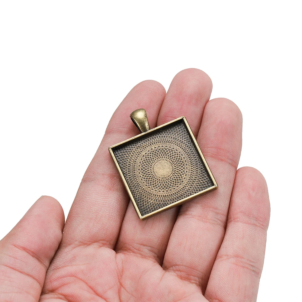 5pcs/lot Square Cabochons Bases Settings Pendant Bezel Trays Fit 25mm Glass Cabochon DIY Necklace Making