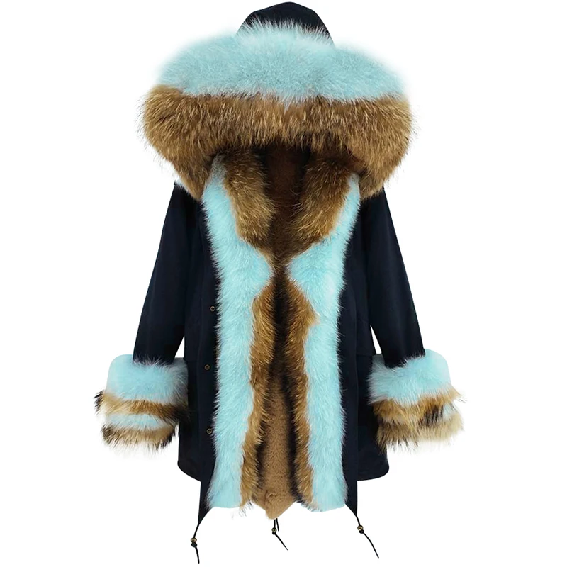 Pai overcome the new winter coat jacket real fox fur collar hooded fur liner mid-length coat loose casual wear thickening