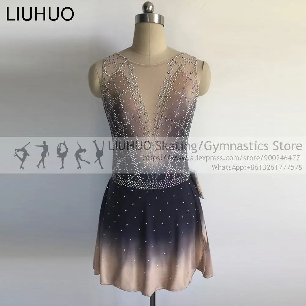 Figure Skating Dress Girls Competition Ballet Quality Crystals Children Sleeveless Performance Wear Rhythmic Leotard Wholesale